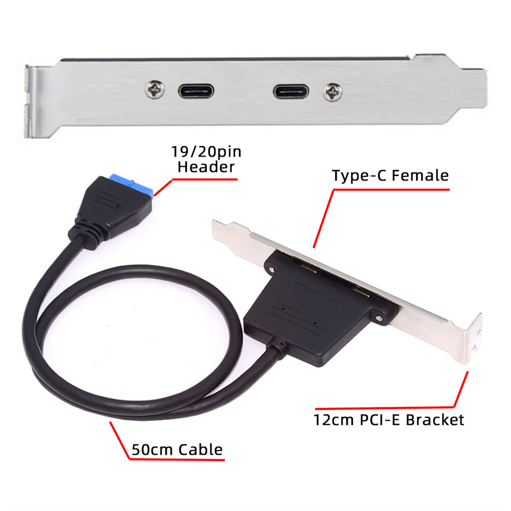 USB3.0 Motherboard 19/20Pin to USB-C Type-C Dual Ports PCI-E 5Gbps Panel Cable