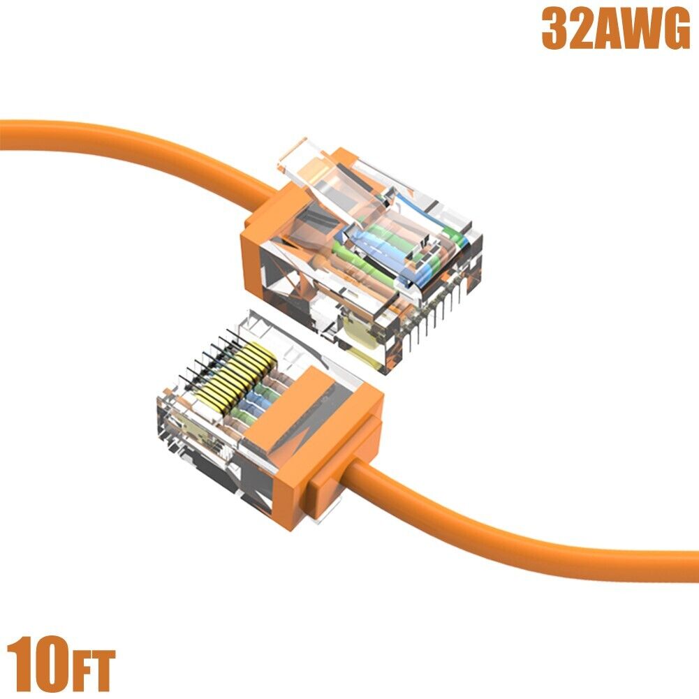 10FT Cat6A RJ45 Network LAN Ethernet UTP Patch Cable Super Slim 32AWG Orange