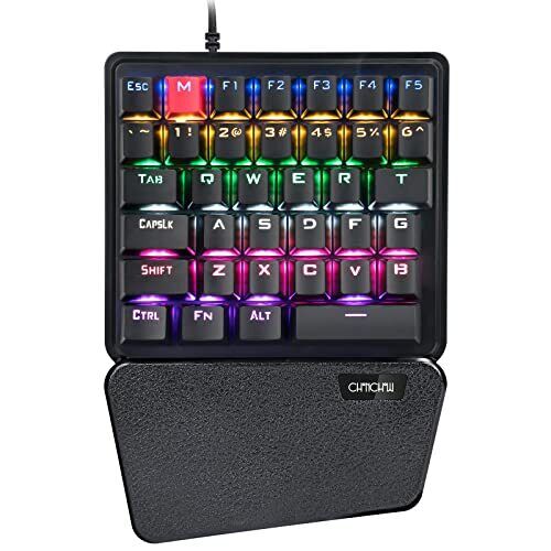 Mechanical Gaming One Hand Keyboard Blue MX Switch RGB LED Compact Backlit Ke...