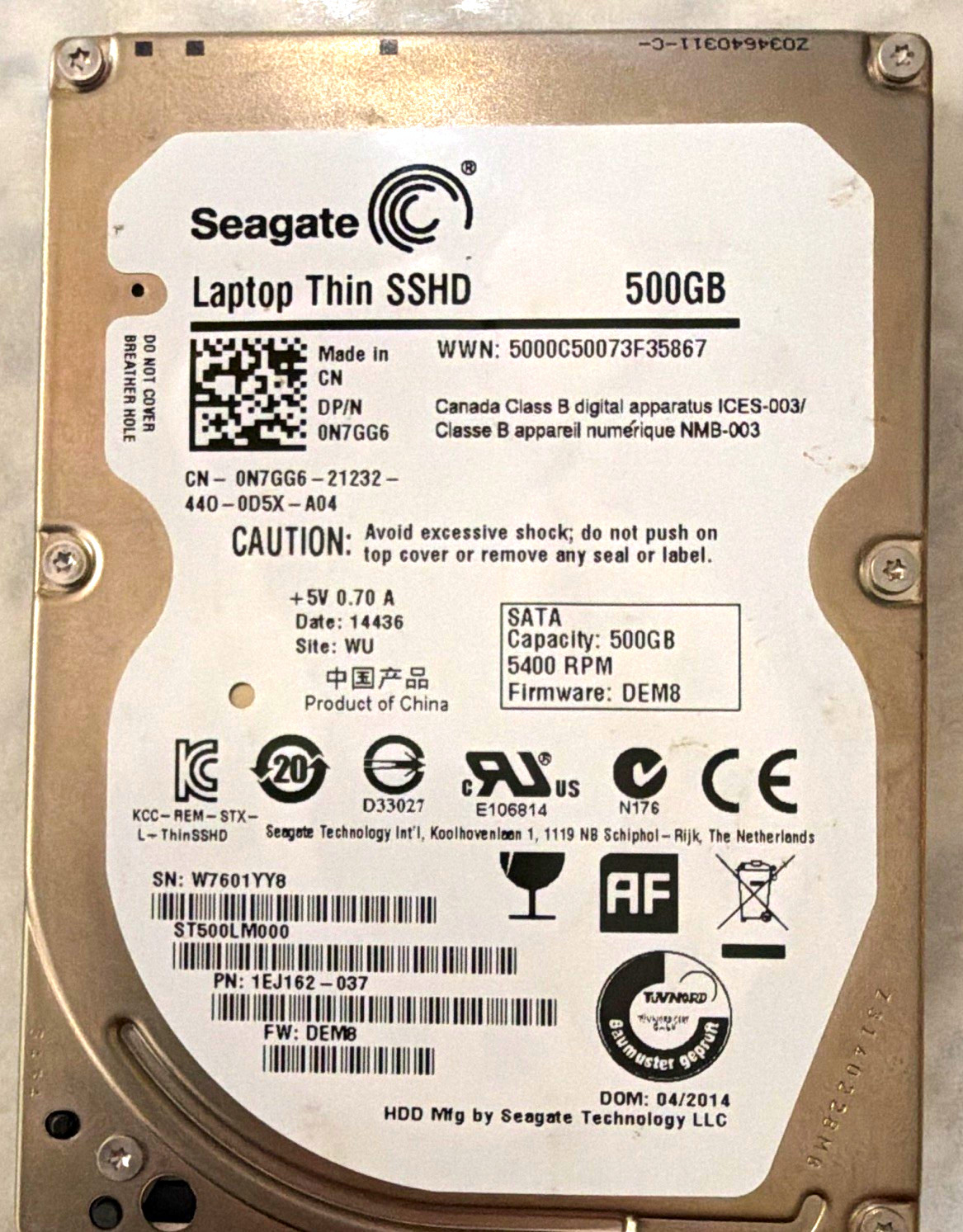 Seagate Laptop Thin SSHD 500GB 2.5in SATA 5400RPM 7mm ST500LM000