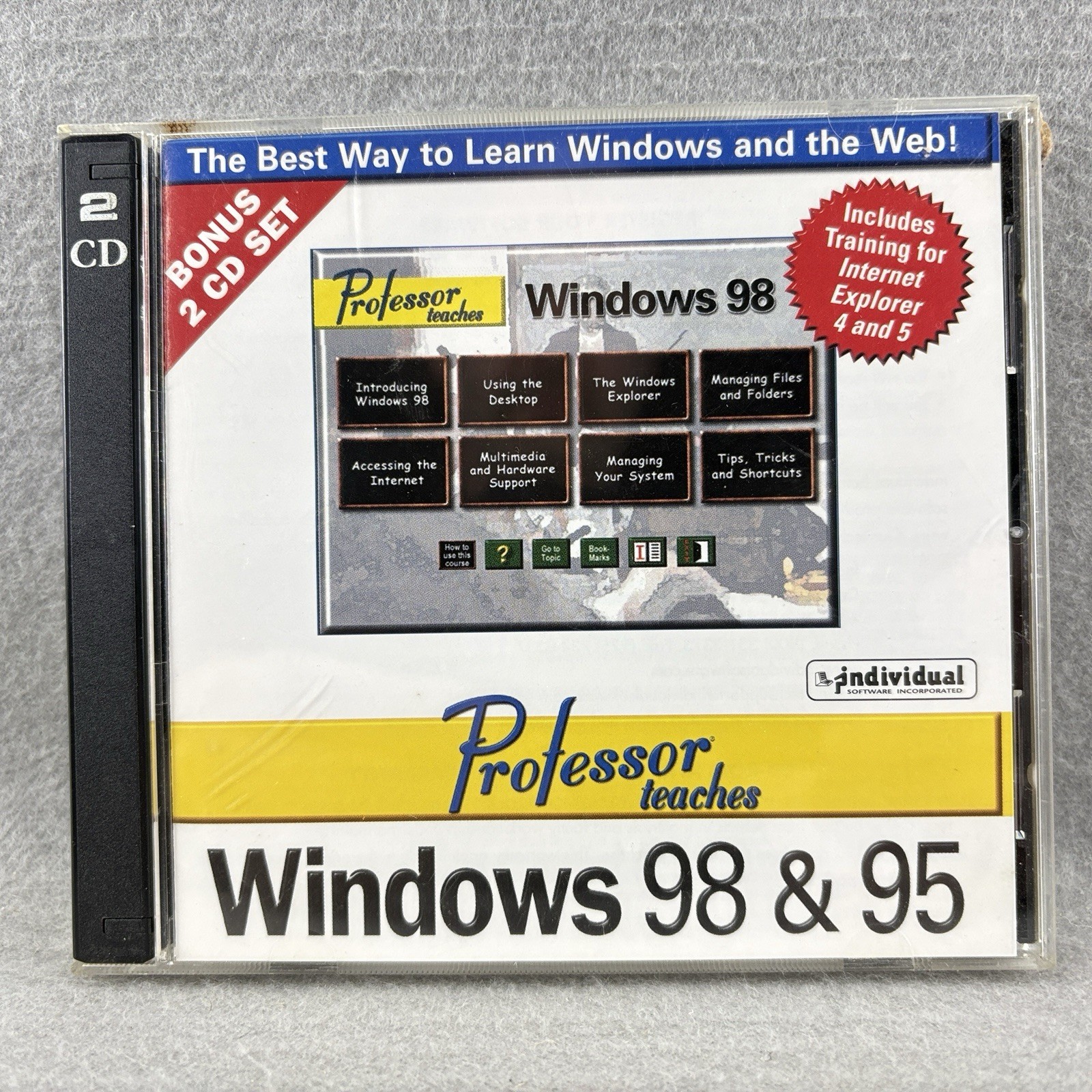Professor Teaches Windows 98 & 95 PC CD ROM Educational Retro Bonus 2 CD Set