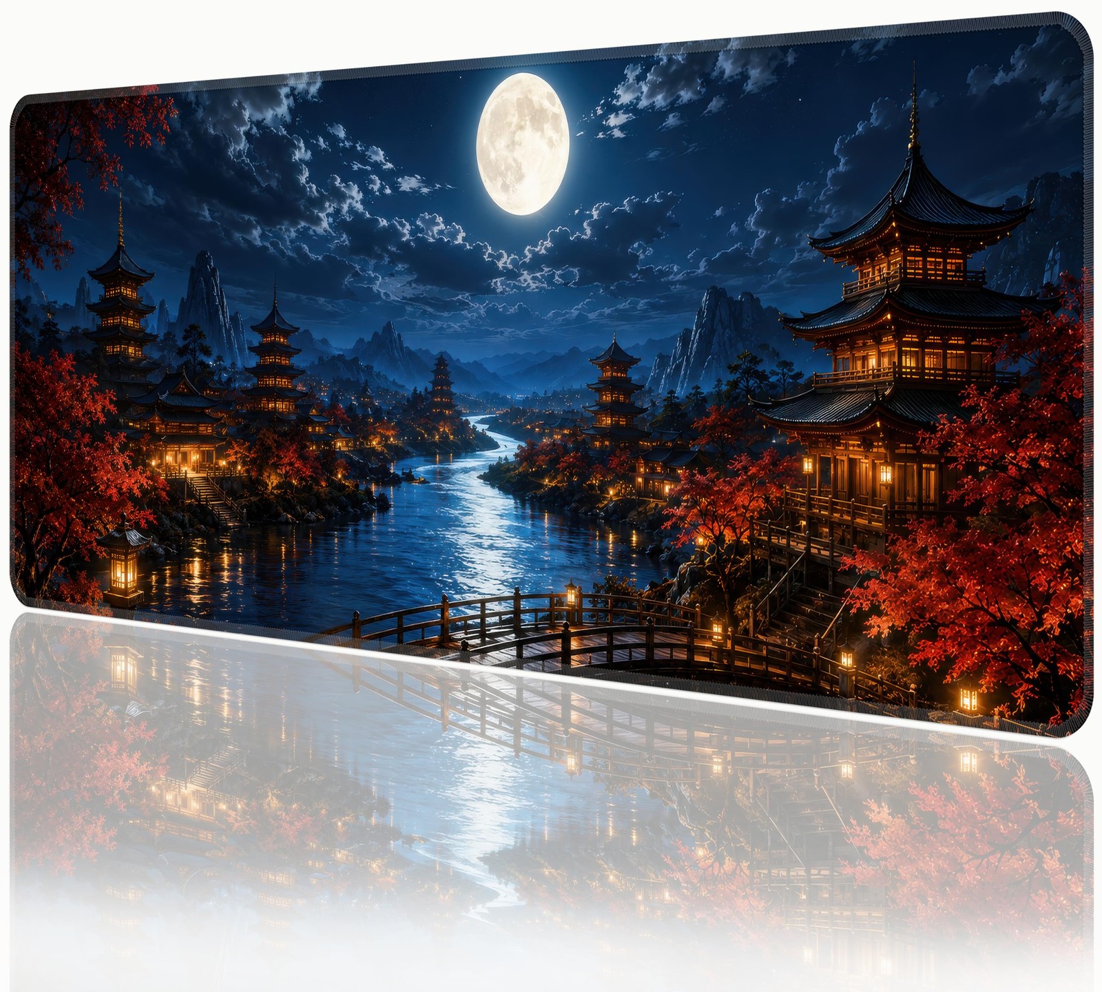Japanese Full Moon Extended Mouse Pad, 31.5"x 11.8" Large Gaming Desk Mat | W...