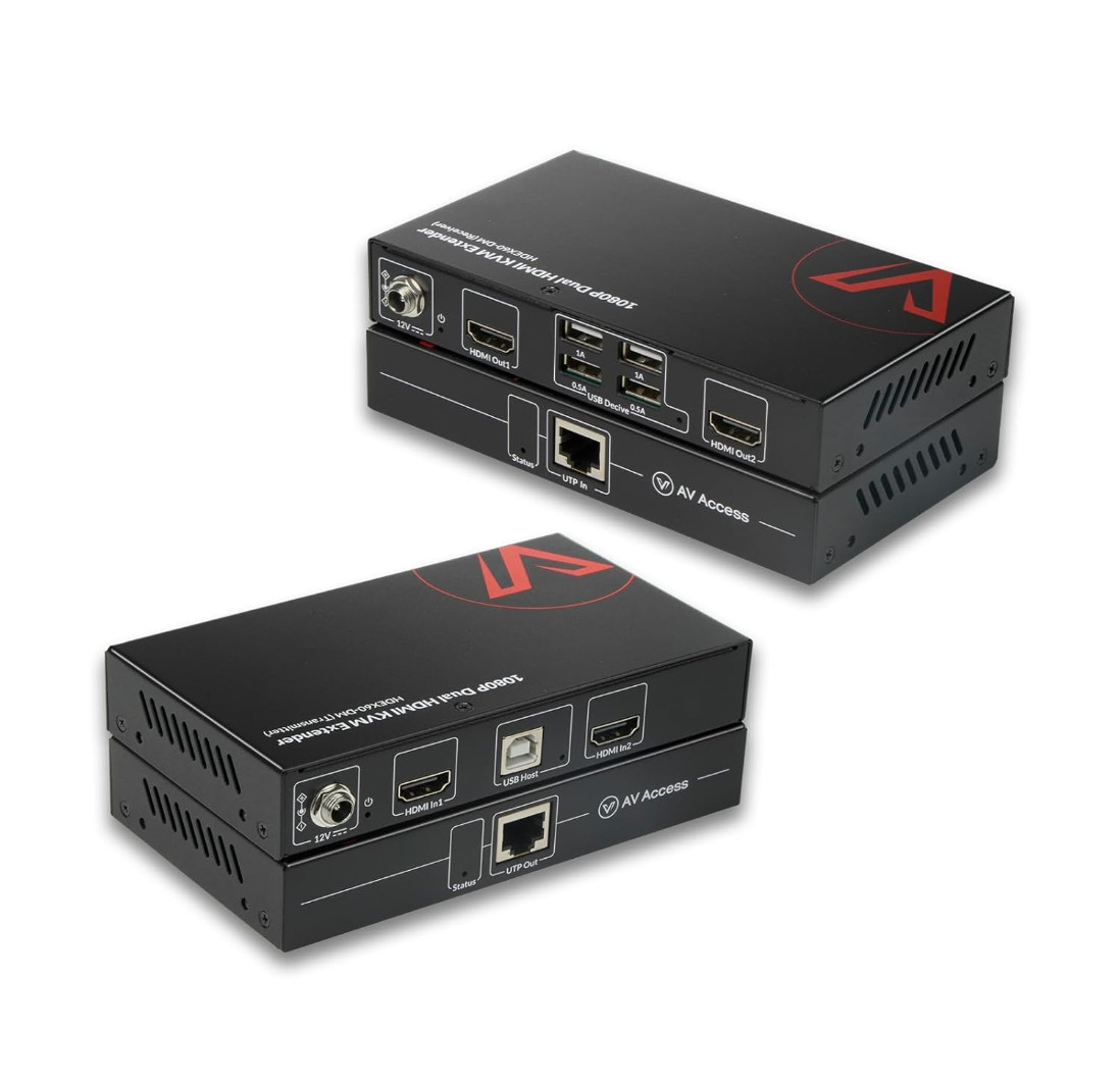 HDMI USB KVM Extender Dual Monitor Over Cat5e/6/6a/7 up to 1080p@60Hz 197ft, ...