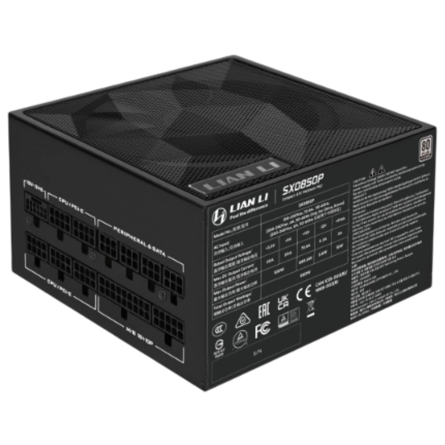 Lian-Li SX 850W 80+ Platinum PSU Active PFC ATX 3.1 Black SX0850P-B