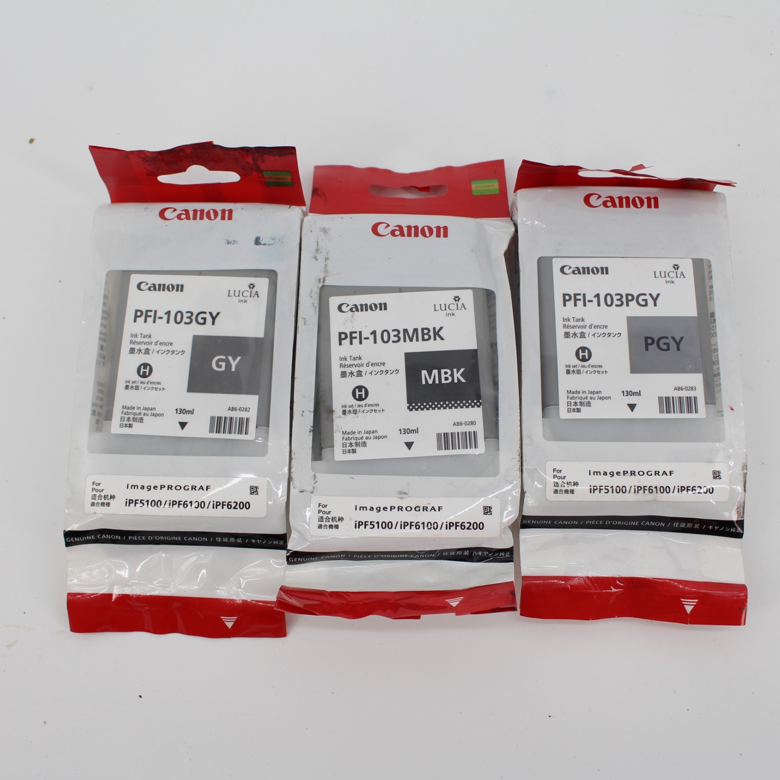 3 Genuine Canon PFI-103GY PFI-103MBK Matte Blk PFI-103PGY Photo Gray Inkjets OEM