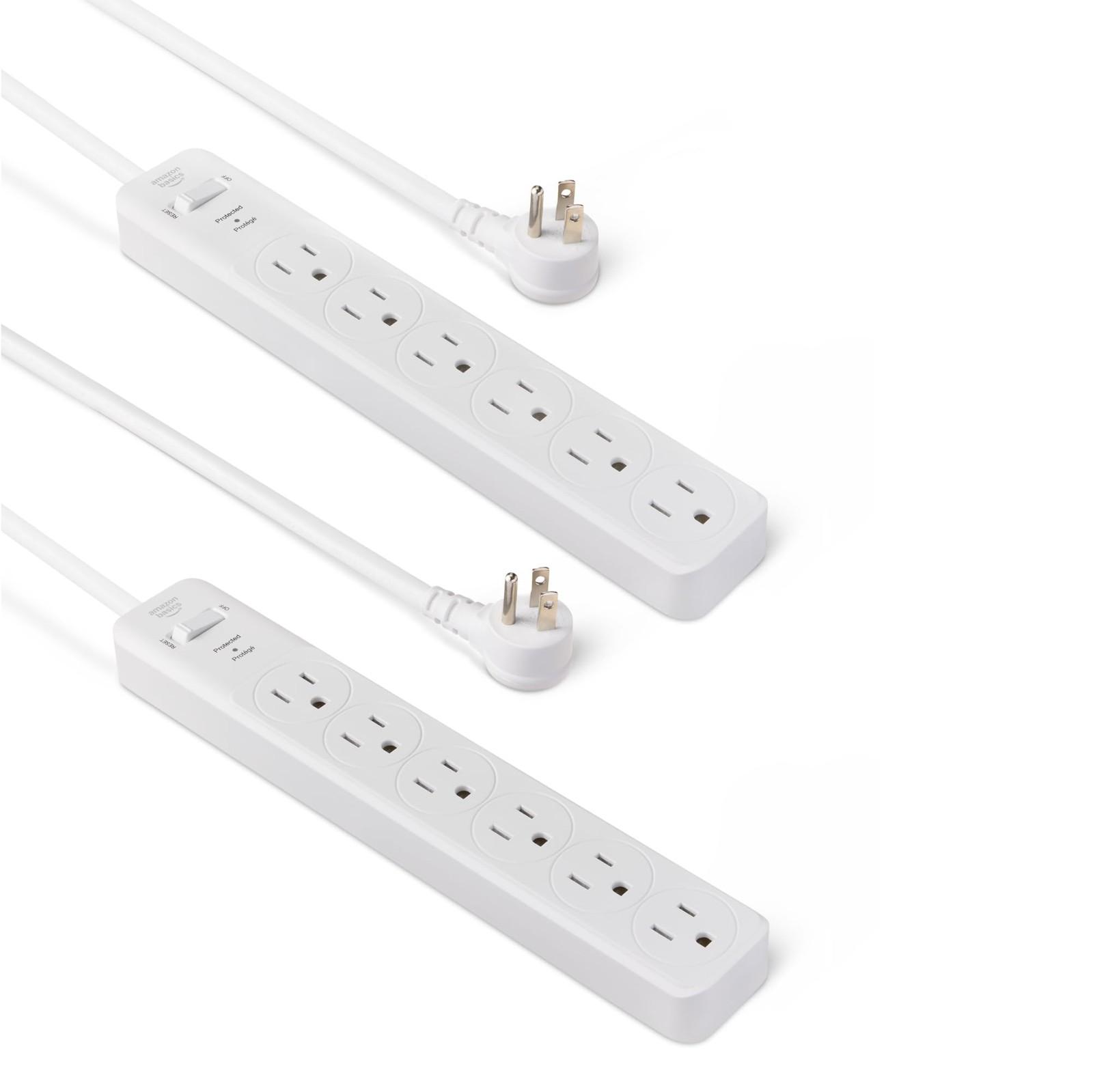 Amazon Basics 6-Outlet Surge Protector Strip 600 Joule 2ft Cord White 2-Pack