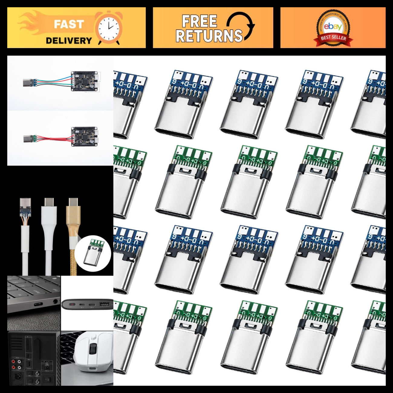 20Pcs USB C 3.1 Connector Male Female Plug Adapter PCB Breakout Board Module