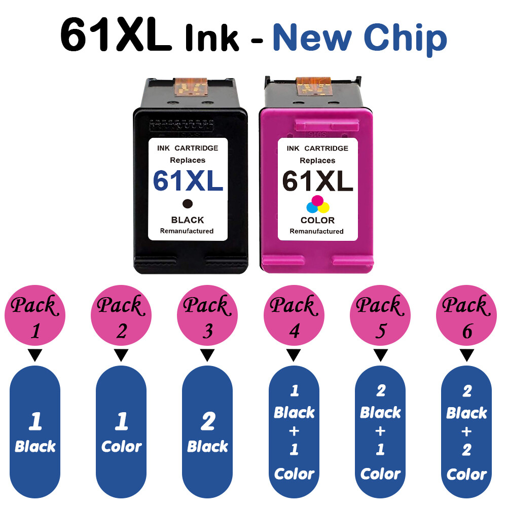 Ink Cartridge Black/Color For HP 60XL #61XL #63 XL #65 XL #62 XL-With New Chip