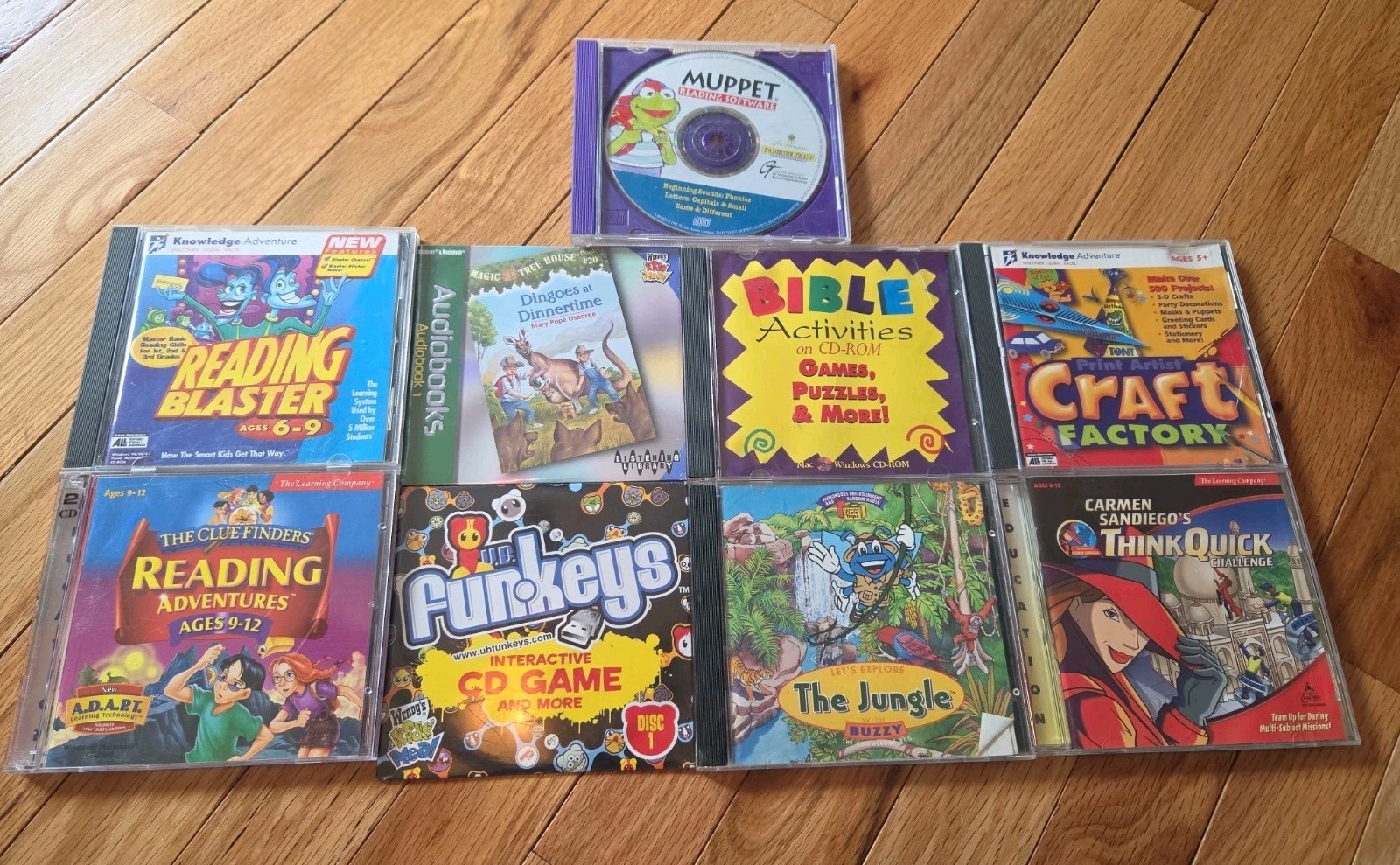Lot of 9 Vtg Kids PC Games The Jungle Carmen Sandiego Reading Blaster Win CD-ROM