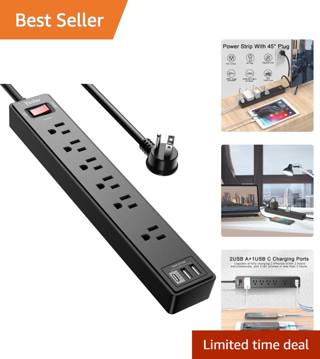 6Ft Power Strip Surge Protector - Yintar Extension Cord 6 Ac Outlets And 3 Usb