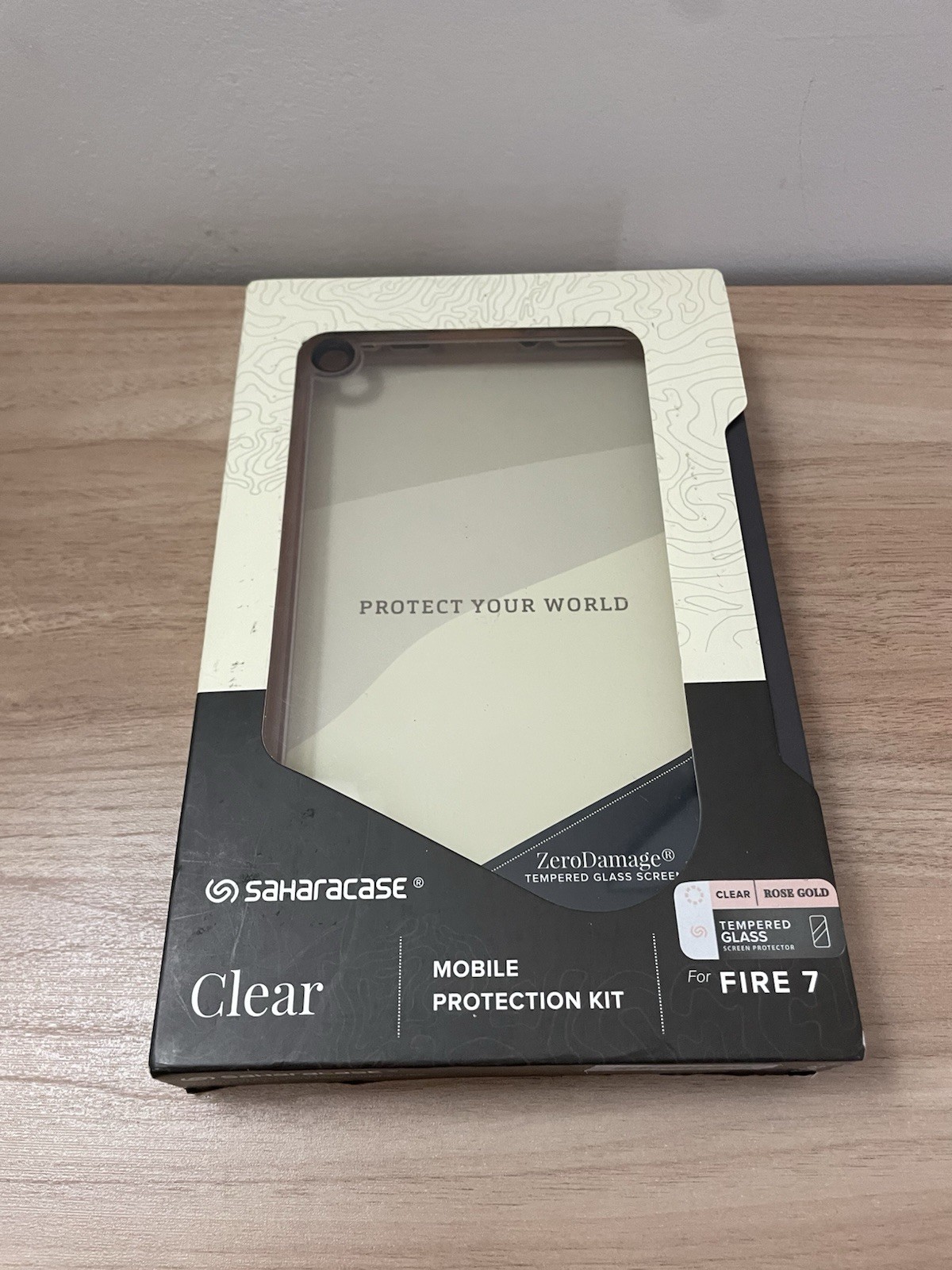 SaharaCase Clear/Rose Gold Protective Case Kit for Amazon Fire 7 + Glass