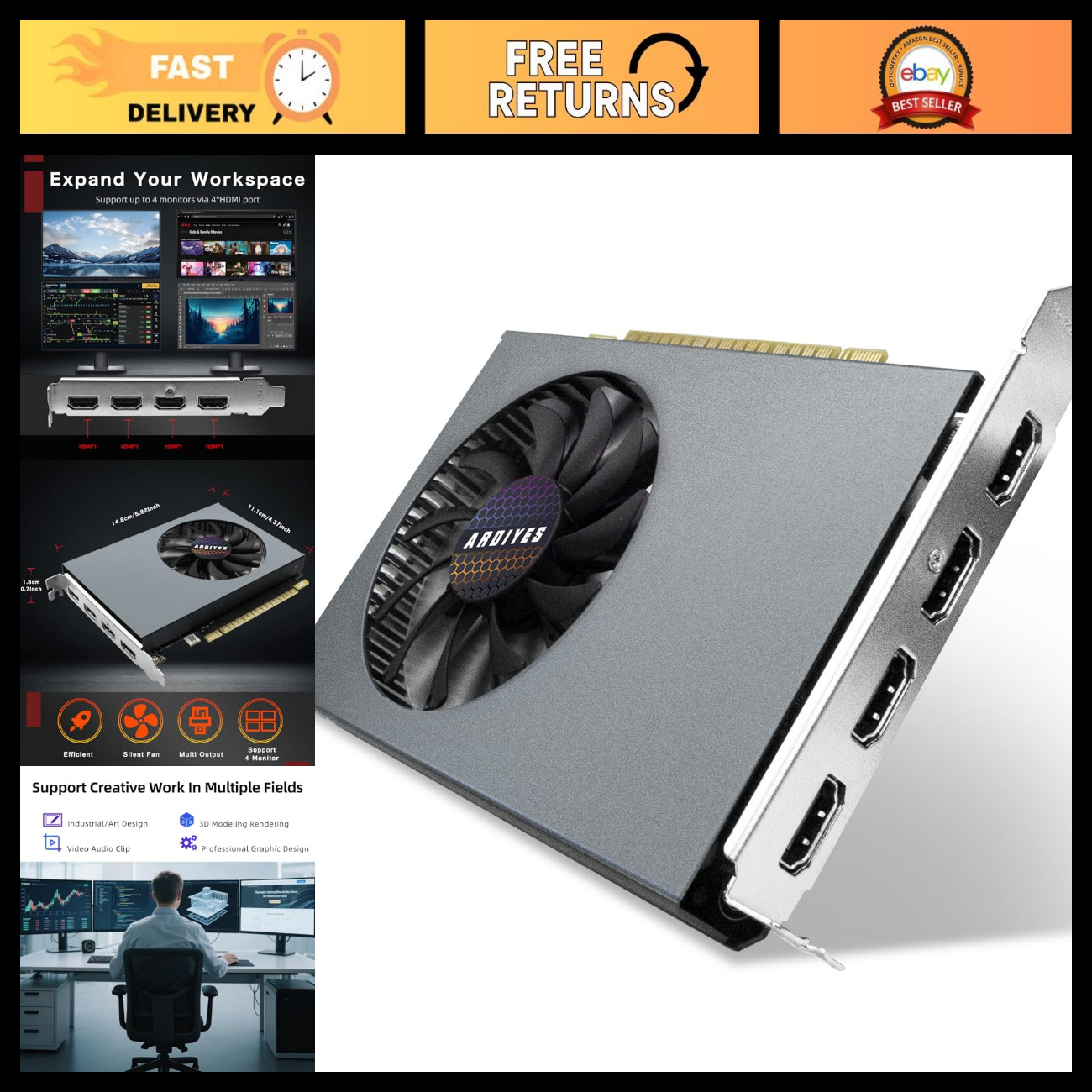 4GB GDDR3 Graphics Card, 4X HDMI Multi-Monitor Setup, PCI Express Video Card