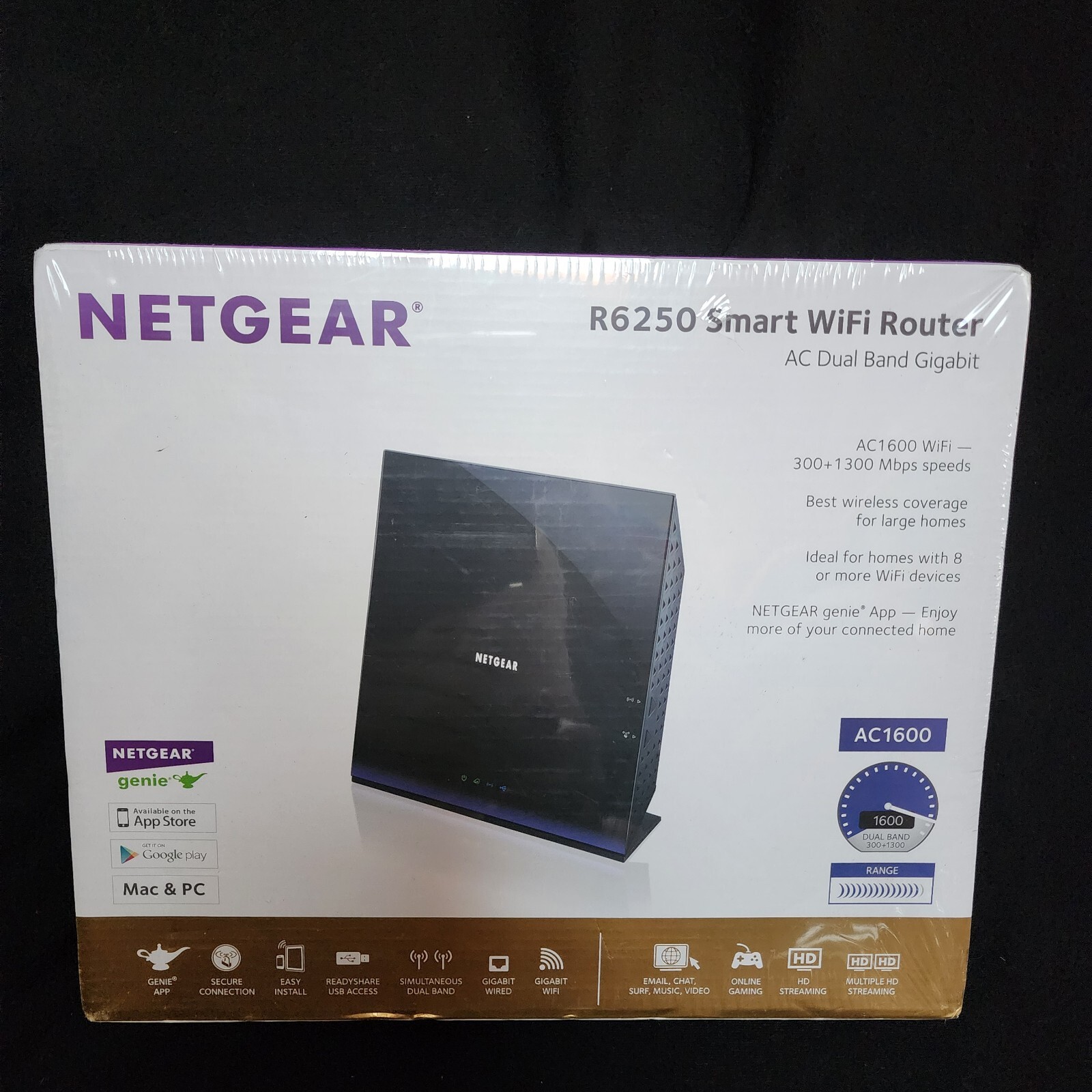NETGEAR AC1600 Smart WiFi Router AC Dual Band Gigabit R6250-100NAS New Sealed
