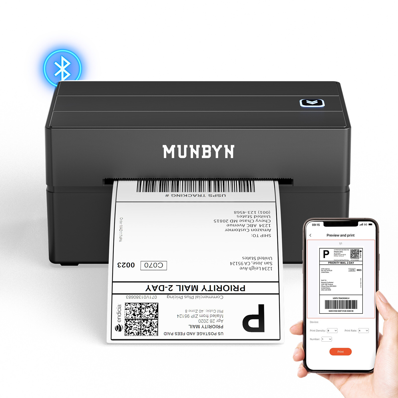 MUNBYN Bluetooth 4x6 Shipping Label Printer Thermal Label Printer for USPS FedEx