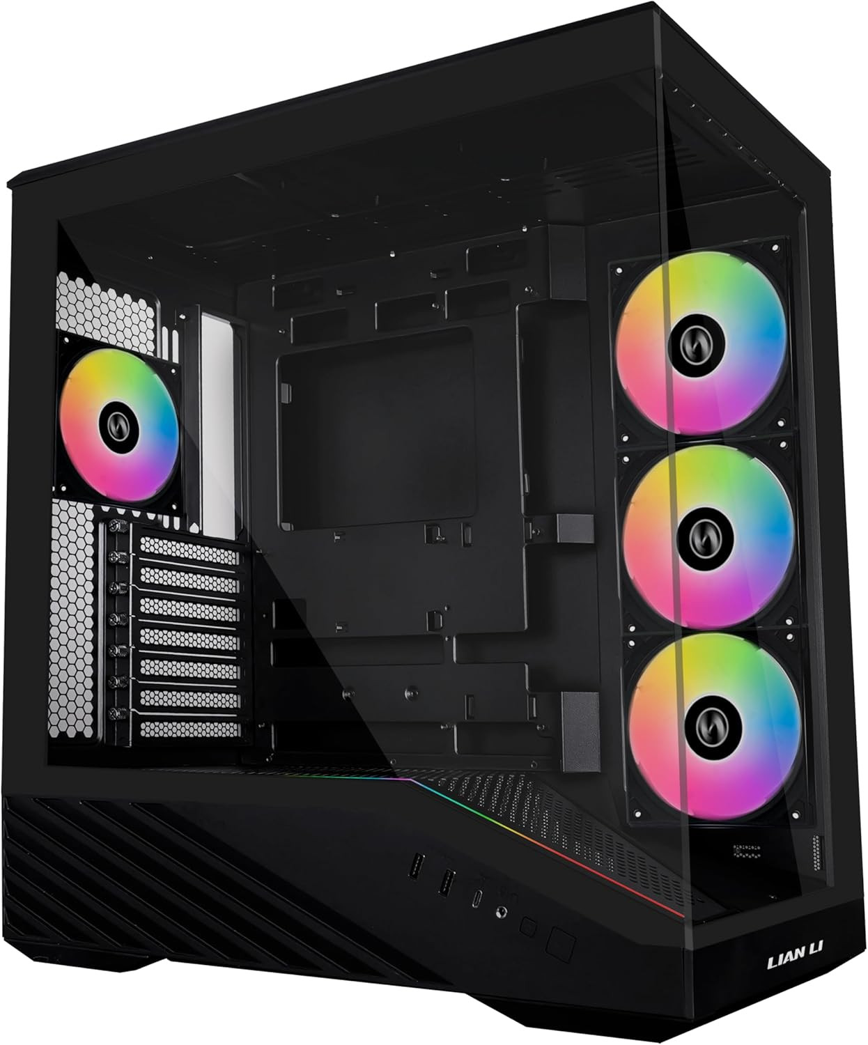 Lian Li Vector V100 ATX Mid-Tower PC Case with 4 ARGB PWM Fans, Black | Side I/O