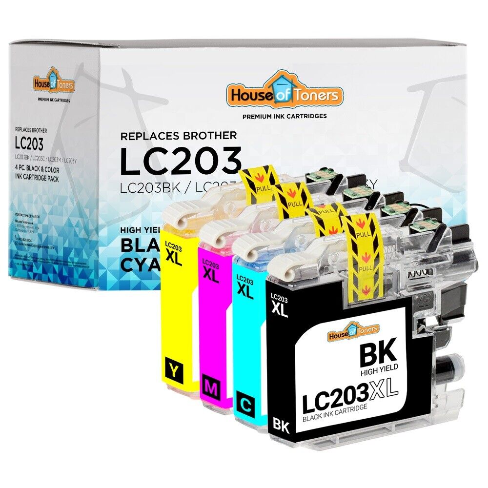 4PK LC203BK LC203C LC203M LC203Y XL Replacement Brother Ink Cartridge Set