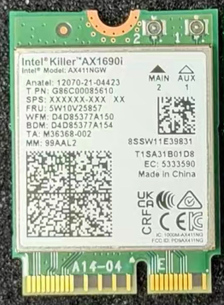 Intel Killer AX1690i WiFi6E Adapter Card CNVio2 M.2 3.0 Gbps BT5.3 Intel 12th+