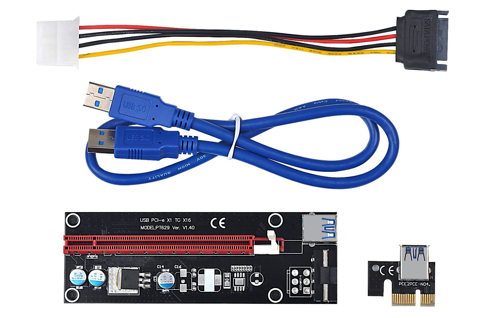 10pcs/lot 60cm USB3.0 PCIe 1x to 16x Adapter Molex X1 TO X16 power supply cable