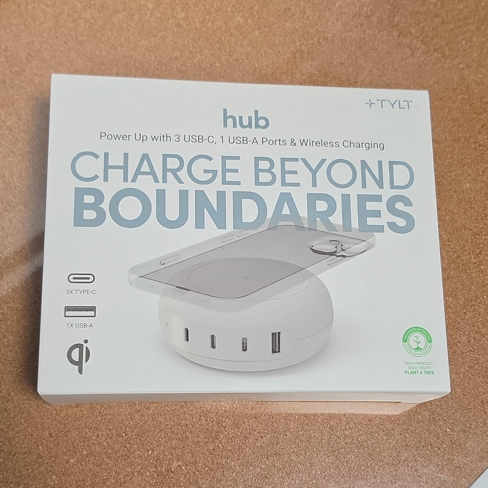 TYLT 100W Hub 3x USB-C 1x USB-A Qi Wireless Charging 5 ft White