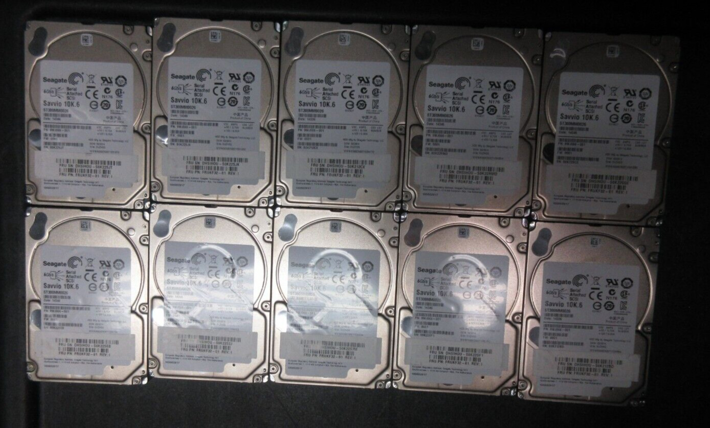 Seagate ST300MM0026, 9WJ066-001, 2.5" 300GB 6Gb/s 10K rpm SAS HDD (LOT OF 10)