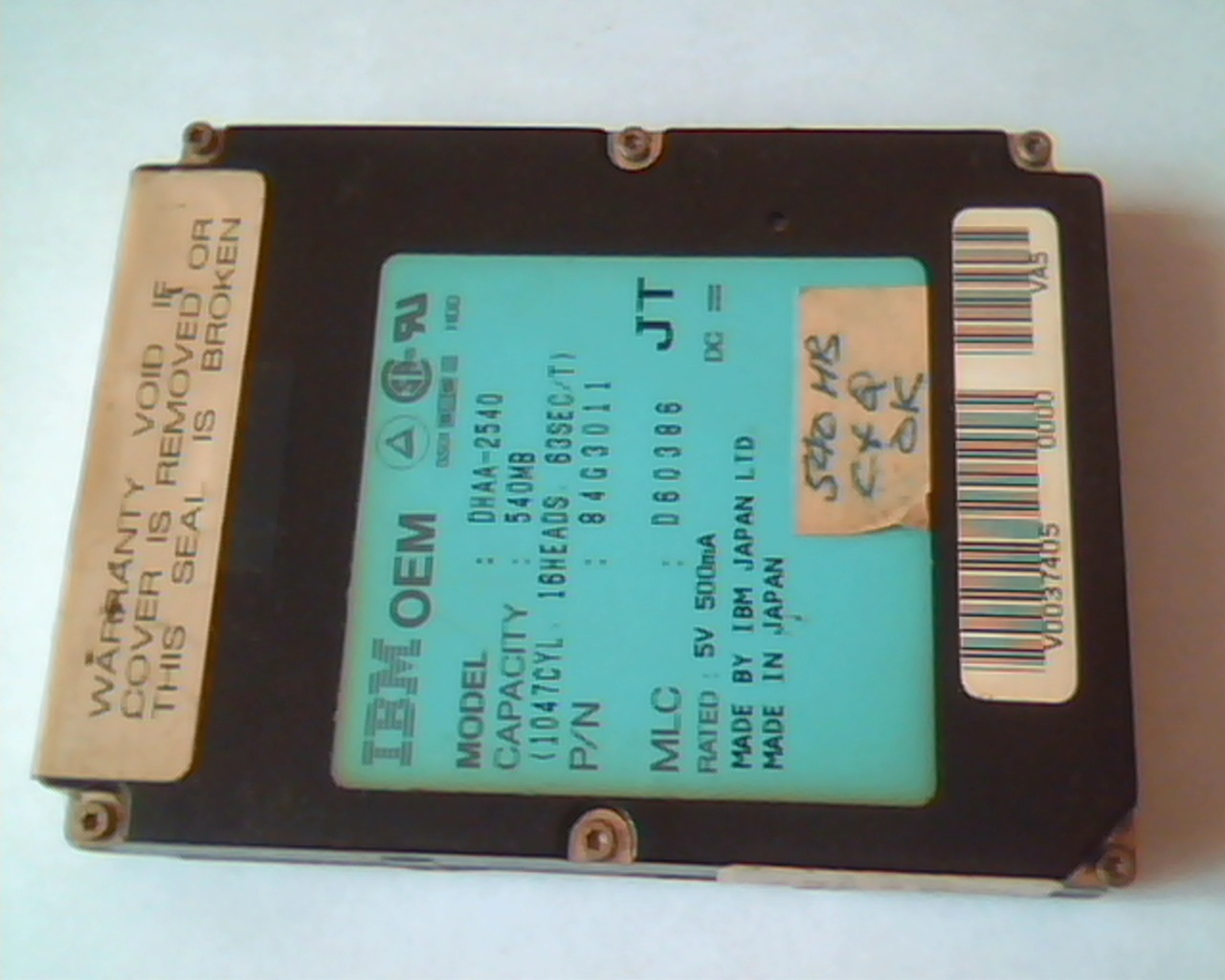 2.5 Hard Disk Drive IBM DHAA-2540 540MB 84G3011 D60386 JT OEM