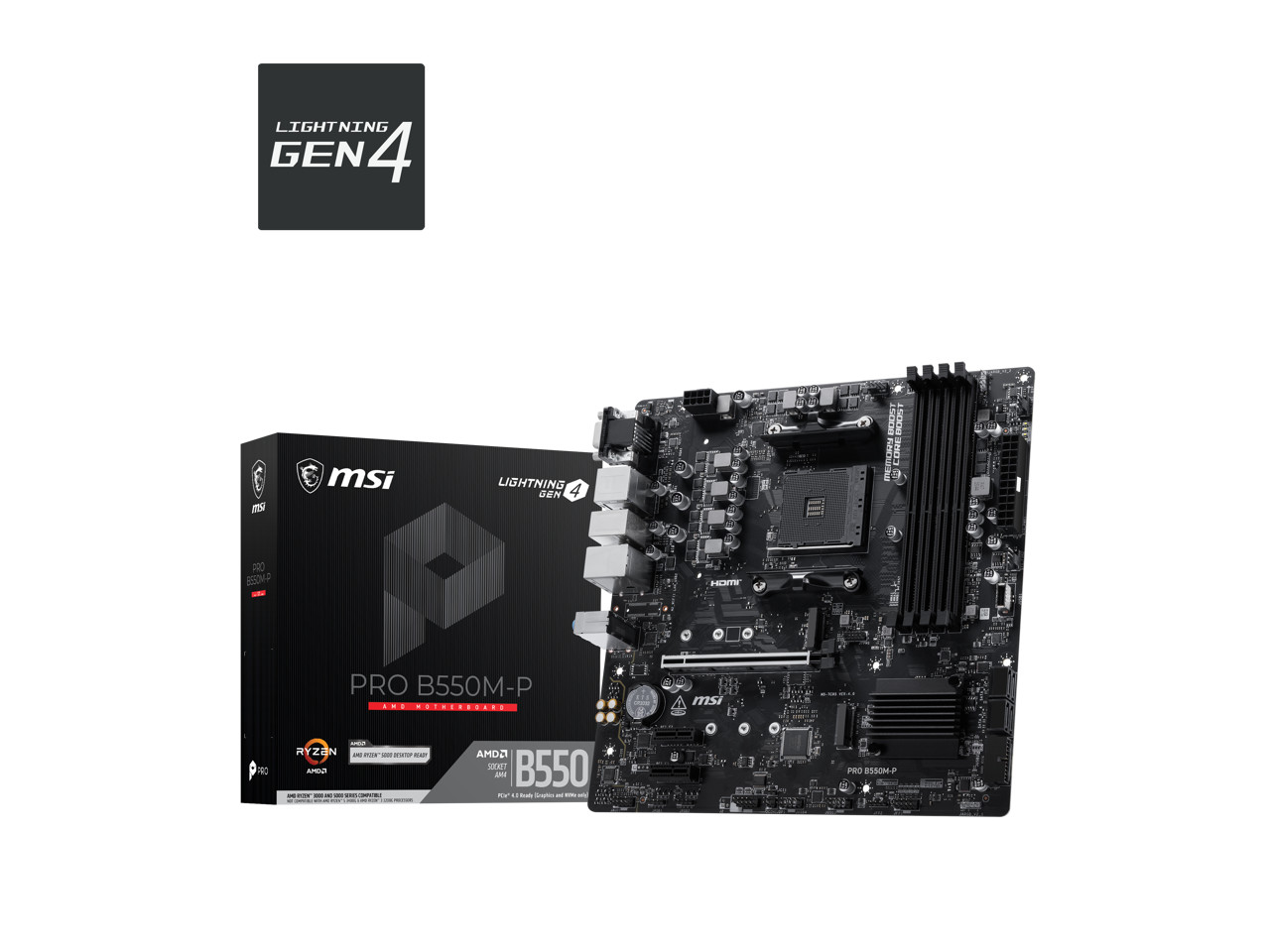 MSI PRO B550M-P AMD AM4 Micro-ATX Motherboard, B550 Chipset, DDR4 4400+ MHz,