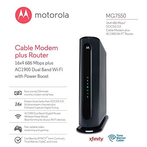 Motorola MG755010 16x4 Cable Modem Plus AC1900 Dual Band Wi-Fi with Power Boost