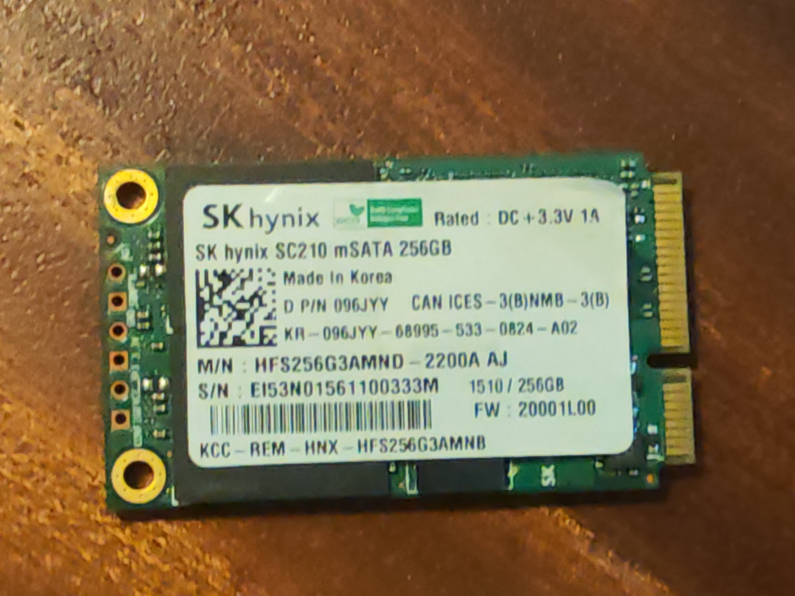 256GB SKhynix SC210 HFS256G3AMND- mSATA SSD | Tested