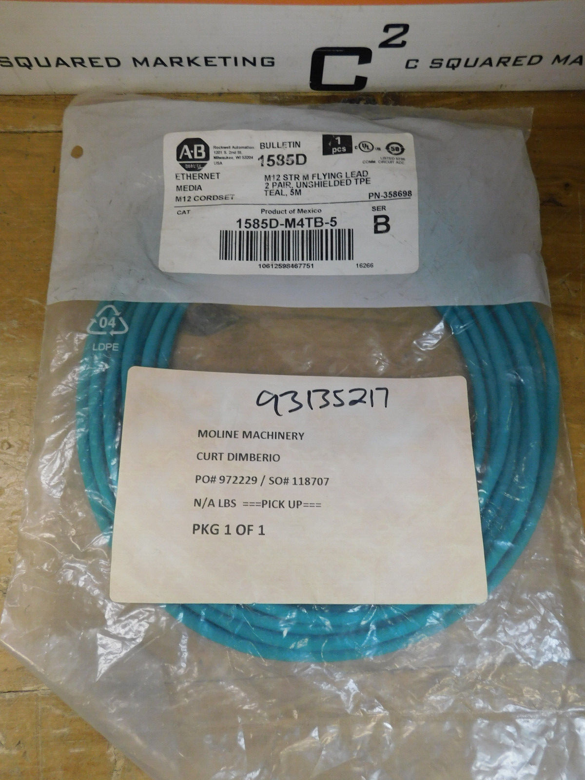 Allen Bradley 1585D-M4TB-5 Ser B Ethernet Media M12 Cordset NEW  CSQ