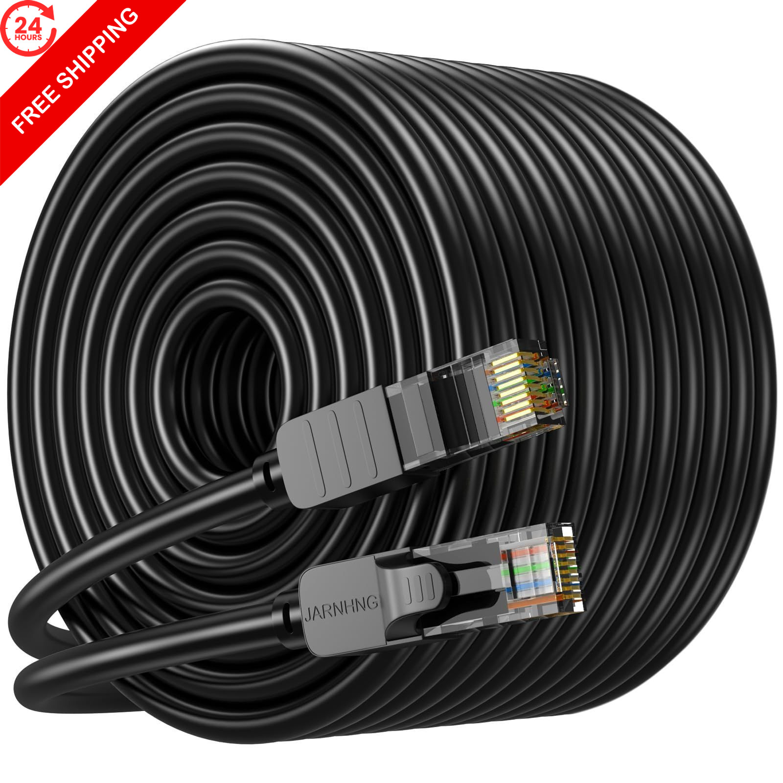 JARNHNG Cat 6 Ethernet Cable 200 ft, Indoor/Outdoor 26awg UTP 200FT, Black