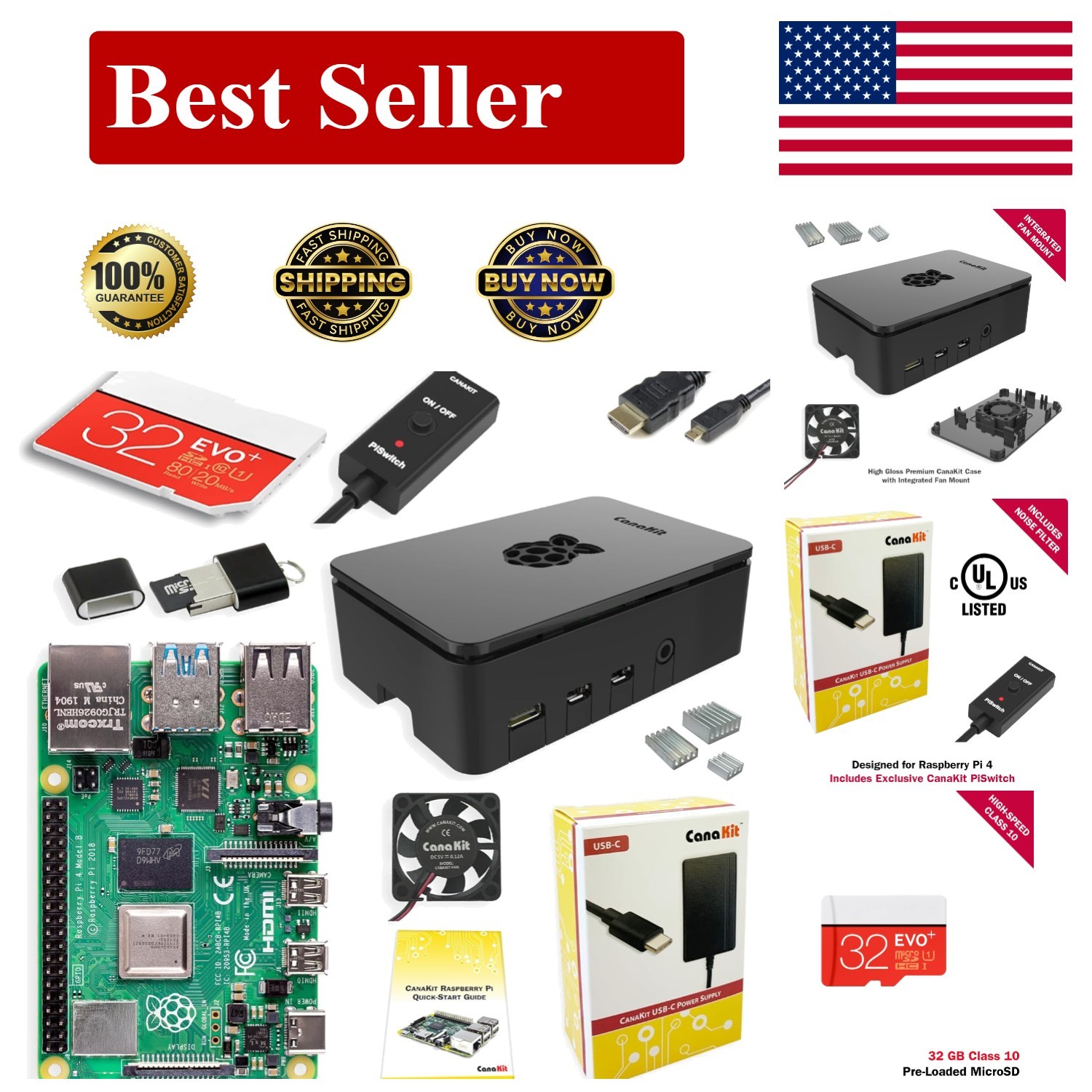 Complete Raspberry Pi 4 4GB Model B Kit - Pre-Loaded 32GB Micro SD Card Included