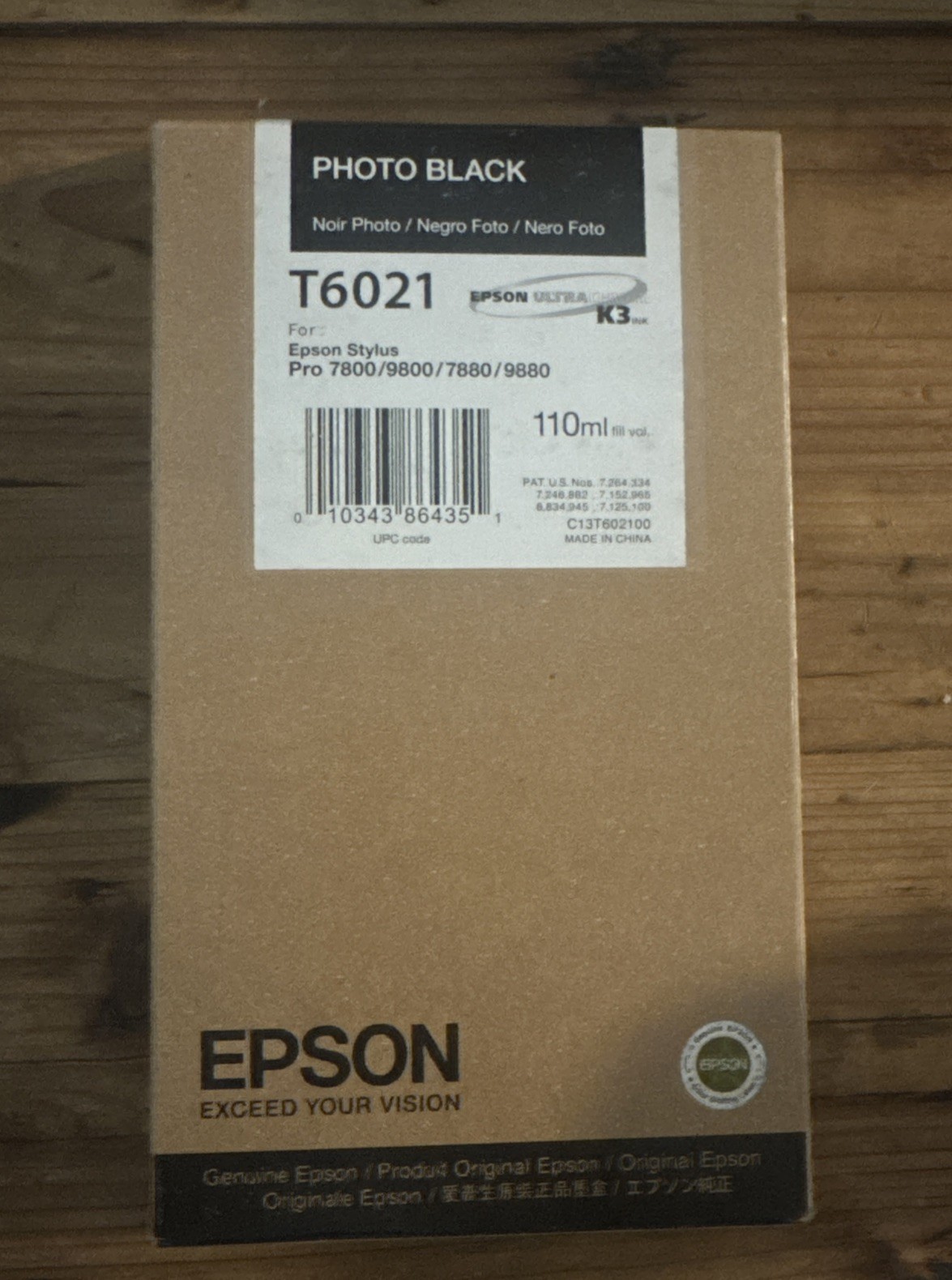 06-2021 GENUINE EPSON T6021 PHOTO BLACK 110ml INK STYLUS PRO 7800 9800 7880 9880