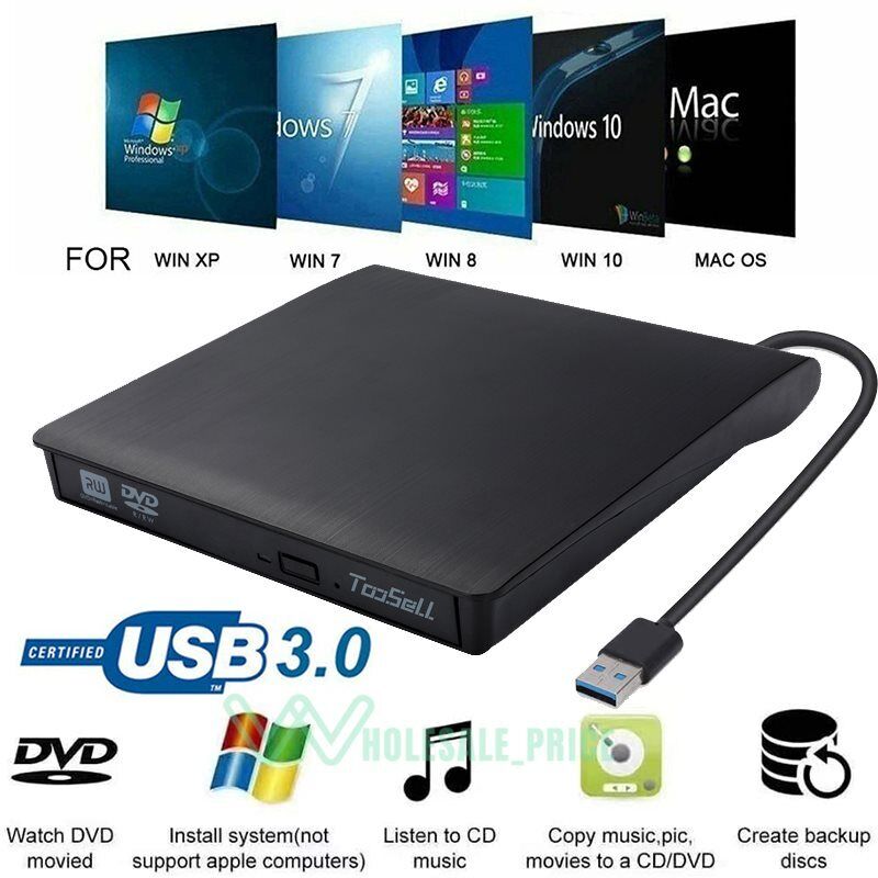 Lector CD DVD Externo Alta Velocidad USB 3.0 Universal Para Windows y Mac Unidad