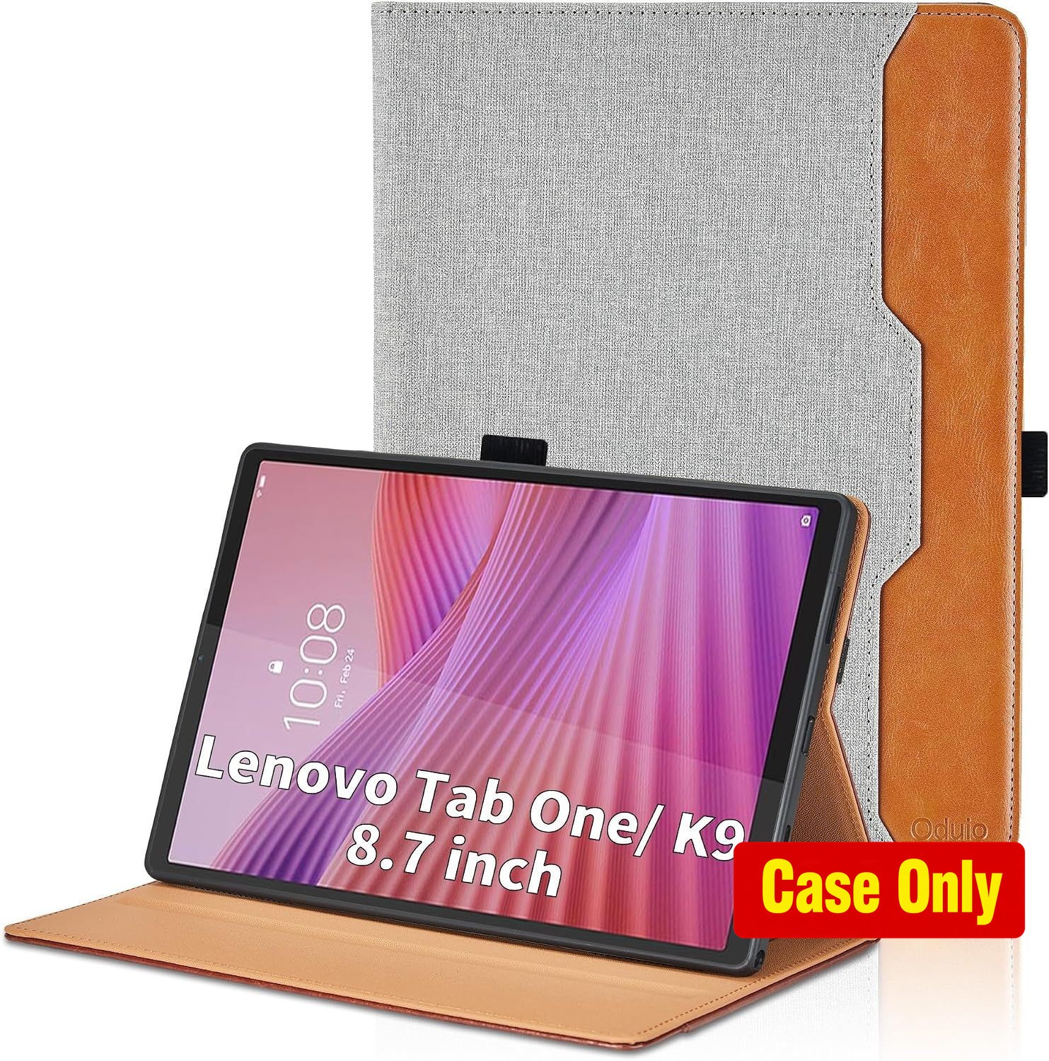 Case for Tab One 8.7 Inch 2025, PU Leather, Hand Strap, Pocket, Gray