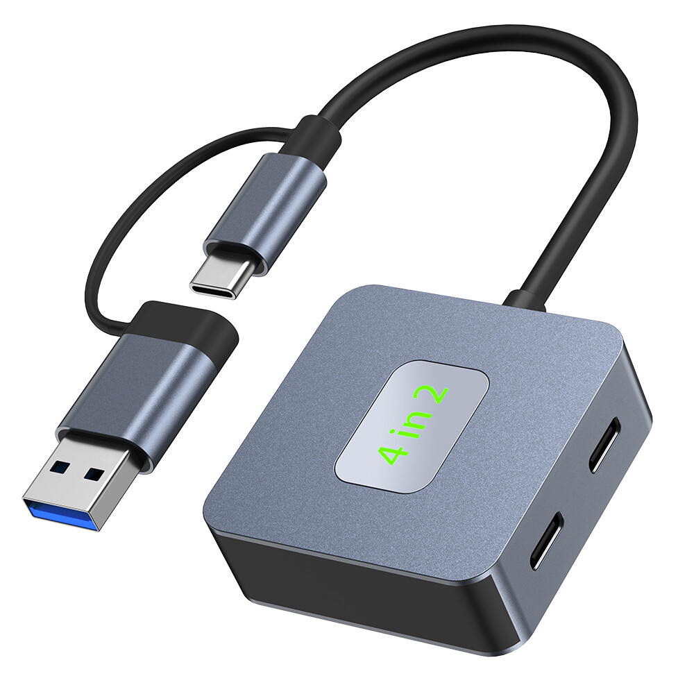USB-C USB-A 4 in 2 Mulitport Adapter Laptop HUB fr Windows & macOS & ChromeOS