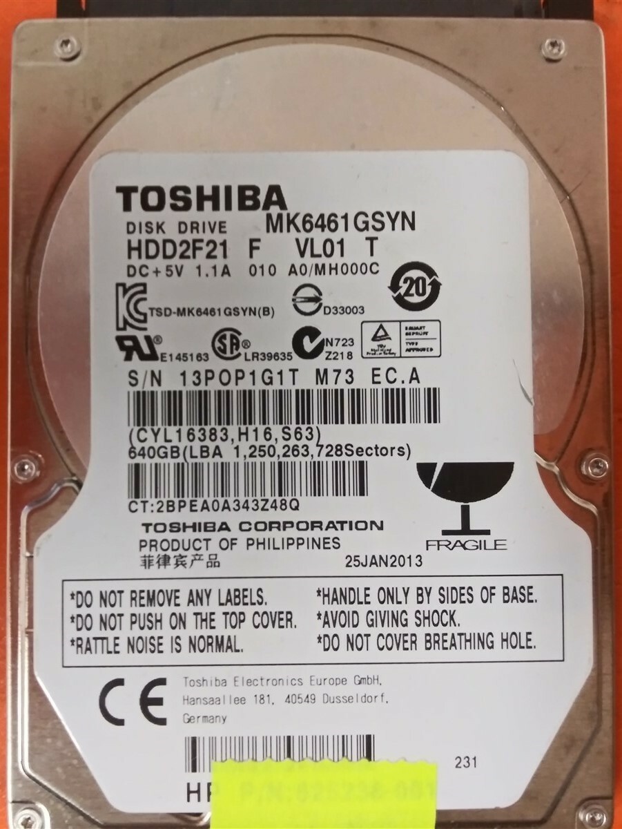 ⭐️⭐️⭐️⭐️⭐️ HDD Hard Drive SATA Laptop 2.5" Toshiba MK6461GSYN 640GB HDD2F21
