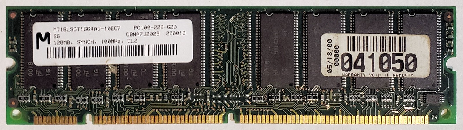 Micron 128MB SDRAM MT16LSDT1664AG-10EC7 PC100-222-620 CL2, Refurb