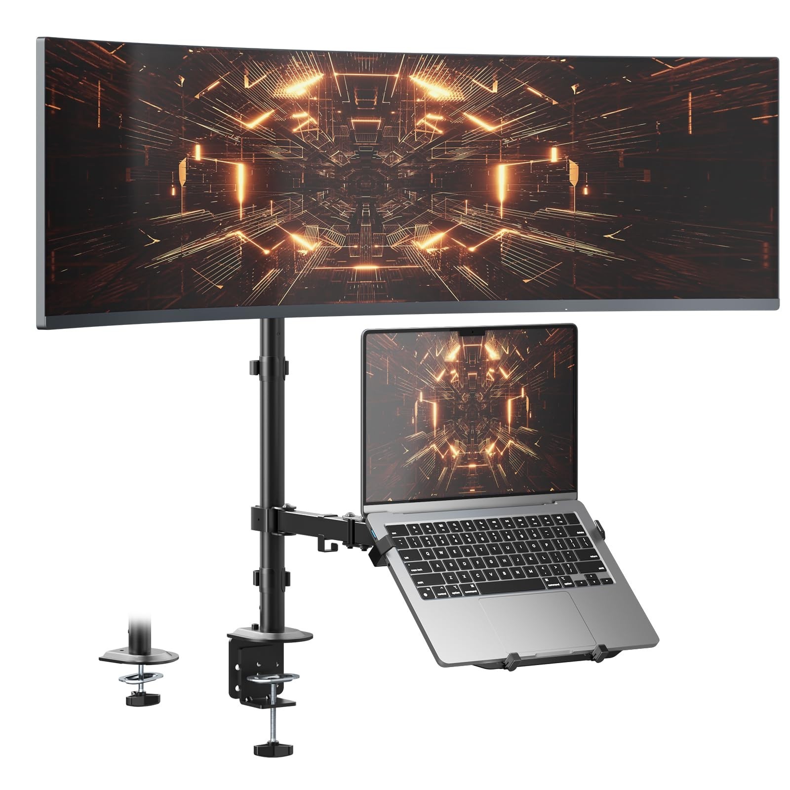Monitor Laptop Mount Stand 17-49in VESA Arm Adjustable Tray 44lb Desk Clamp