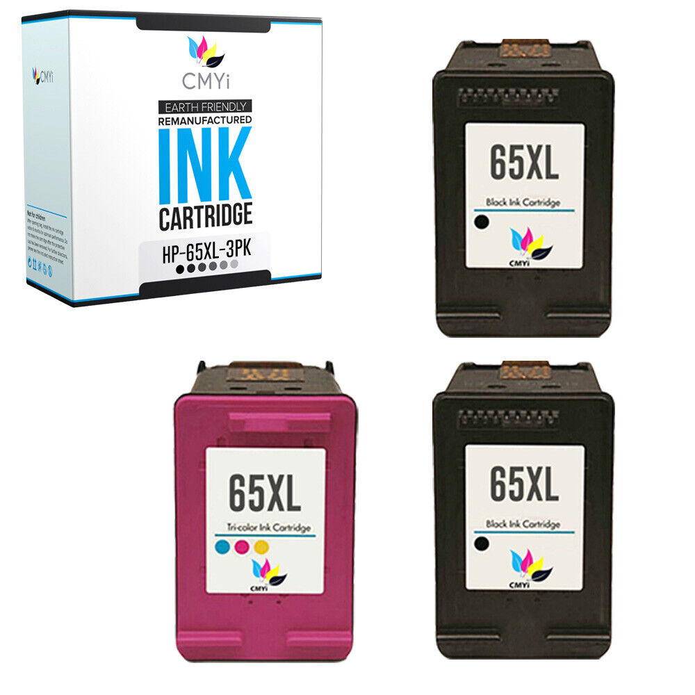 3 PK Replacement Ink Cartridges for HP 65XL Catridge Black Color 3 Pack Combo