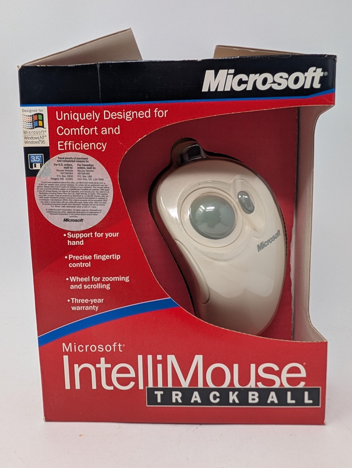 Vintage Microsoft IntelliMouse TrackBall White Wired Ergonomic Scroll X03-79448
