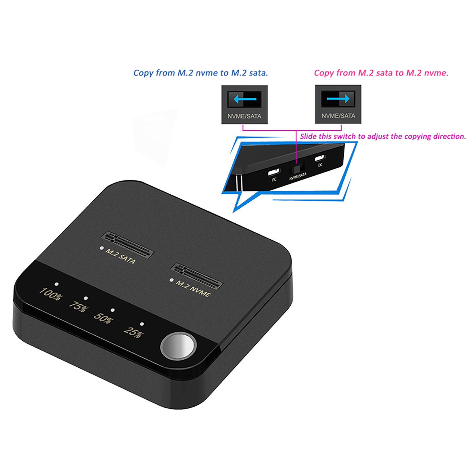 Black Dual Bay M.2 SATA/NVME M.2 Enclosure Offline Disk Copy Clone Duplicator