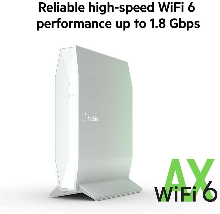 Belkin AX1800 Dual Band Wifi 6 Router, 1.8 Gbps White (RT1800) New Sealed Box.