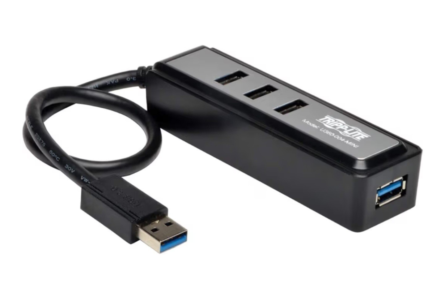 Tripp Lite 4-Port USB-A 3.0 Superspeed Mini Portable Hub with Built In Cable