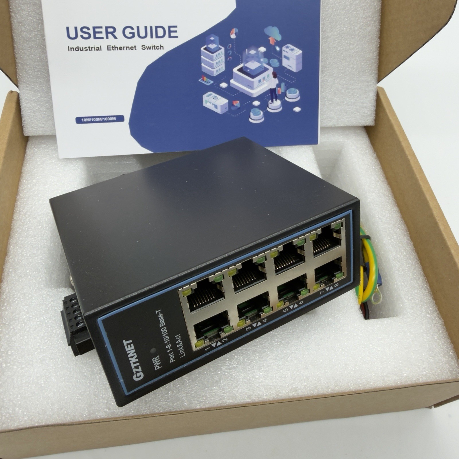 8 Port Gigabit Industrial Ethernet Switch, 8 Ports 10/100/1000Mbps, Fanless