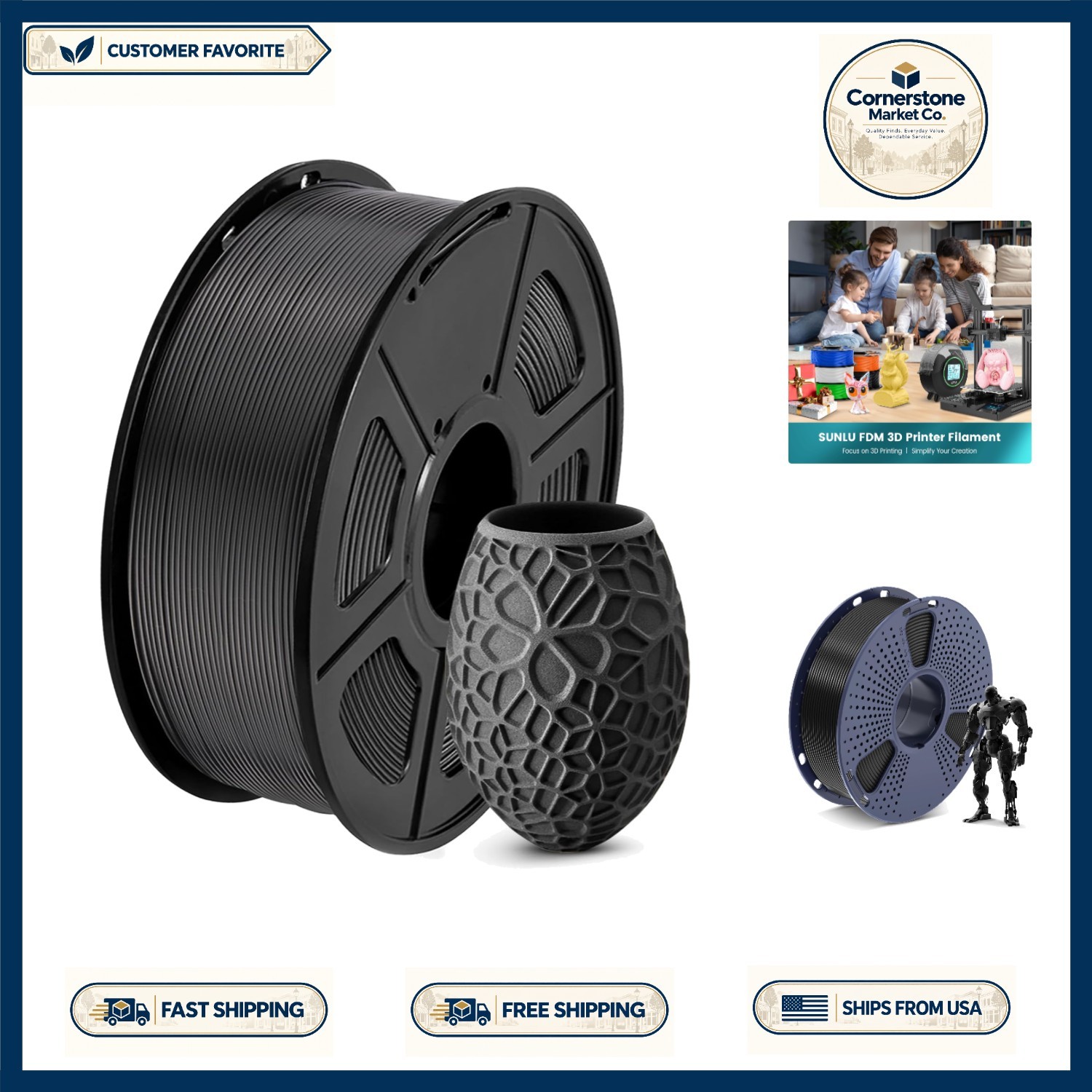 1KG Neatly Wound Black PLA Filament 1.75mm for Effortless 3D Printing - No Clogs