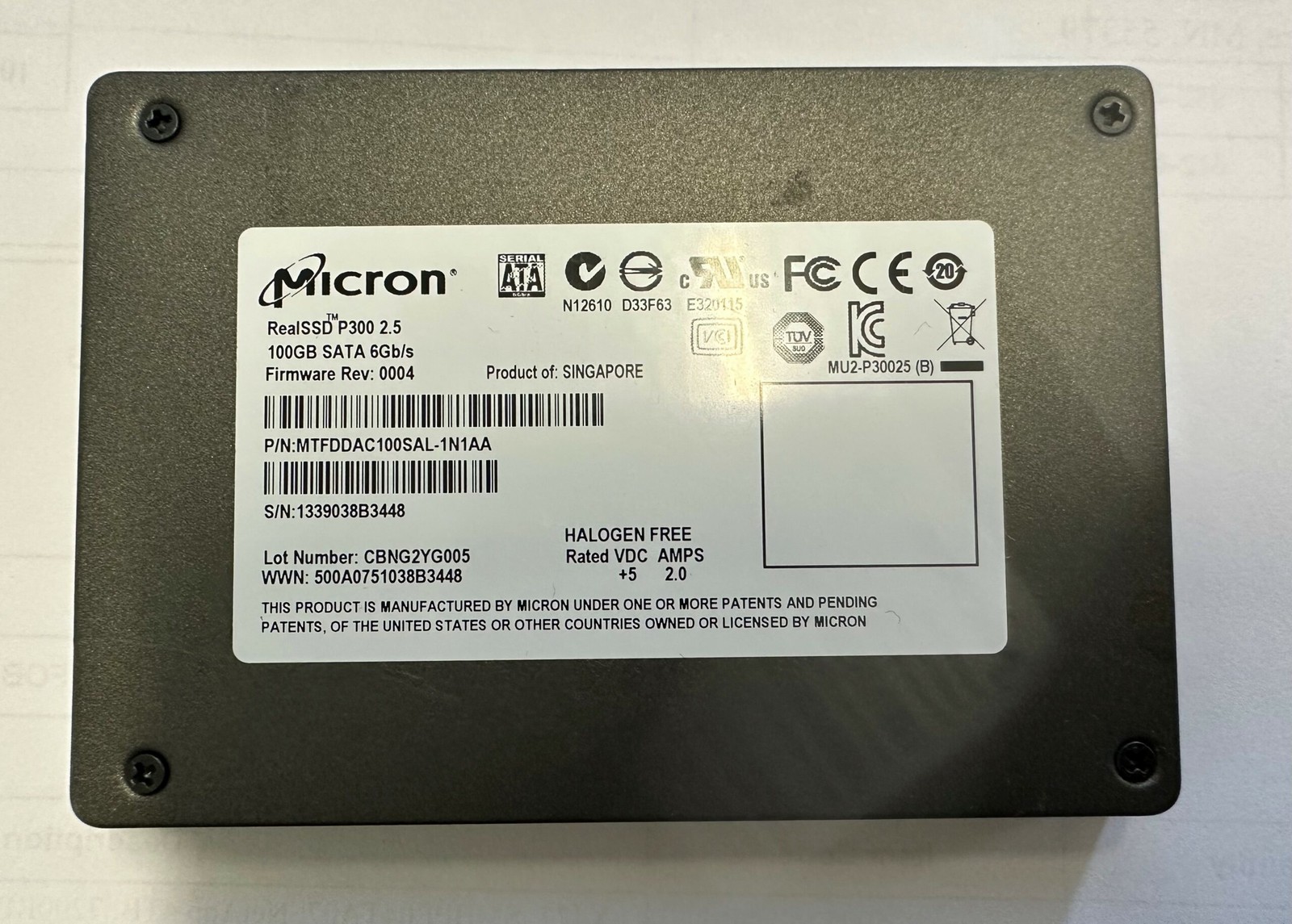 MTFDDAC100SAL-1N1AA - Micron 100GB SSD SATA 2.5" HDD