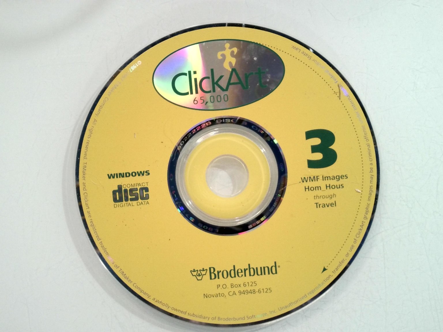 Broderbund ClickArt 65,000 Clip Art Software CD Windows Disc 3 WMF Images