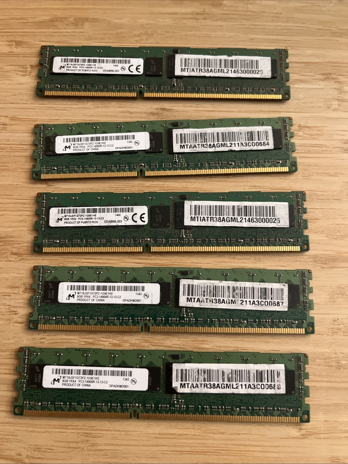 5x 8GB MICRON 1RX4 PC3-14900R DDR3-1866 RAM.  5 Units 40 Gb