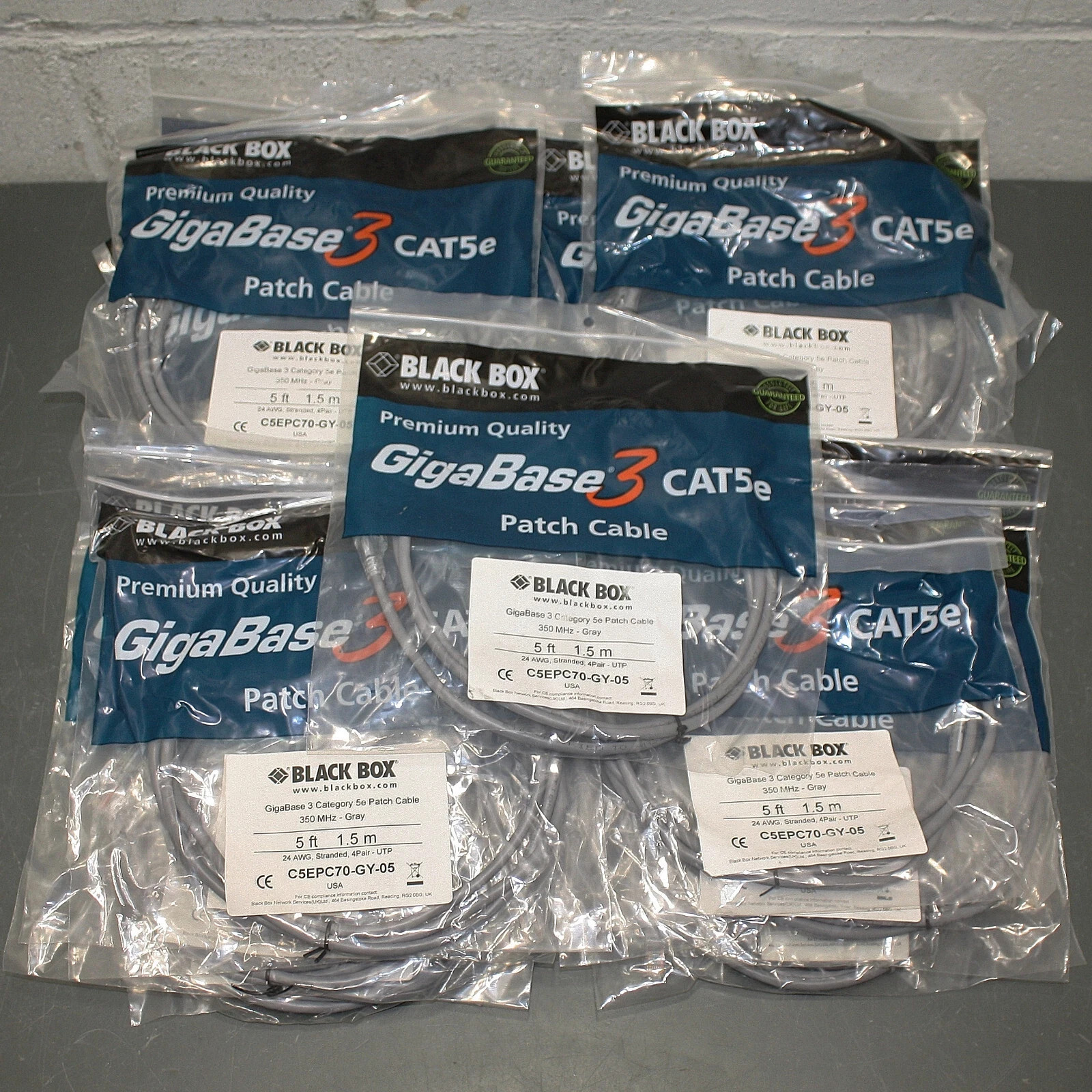 (20) Black Box CAT5e Premium Patch Cable, 5ft Ethernet Cord, Gray, 350 MHz