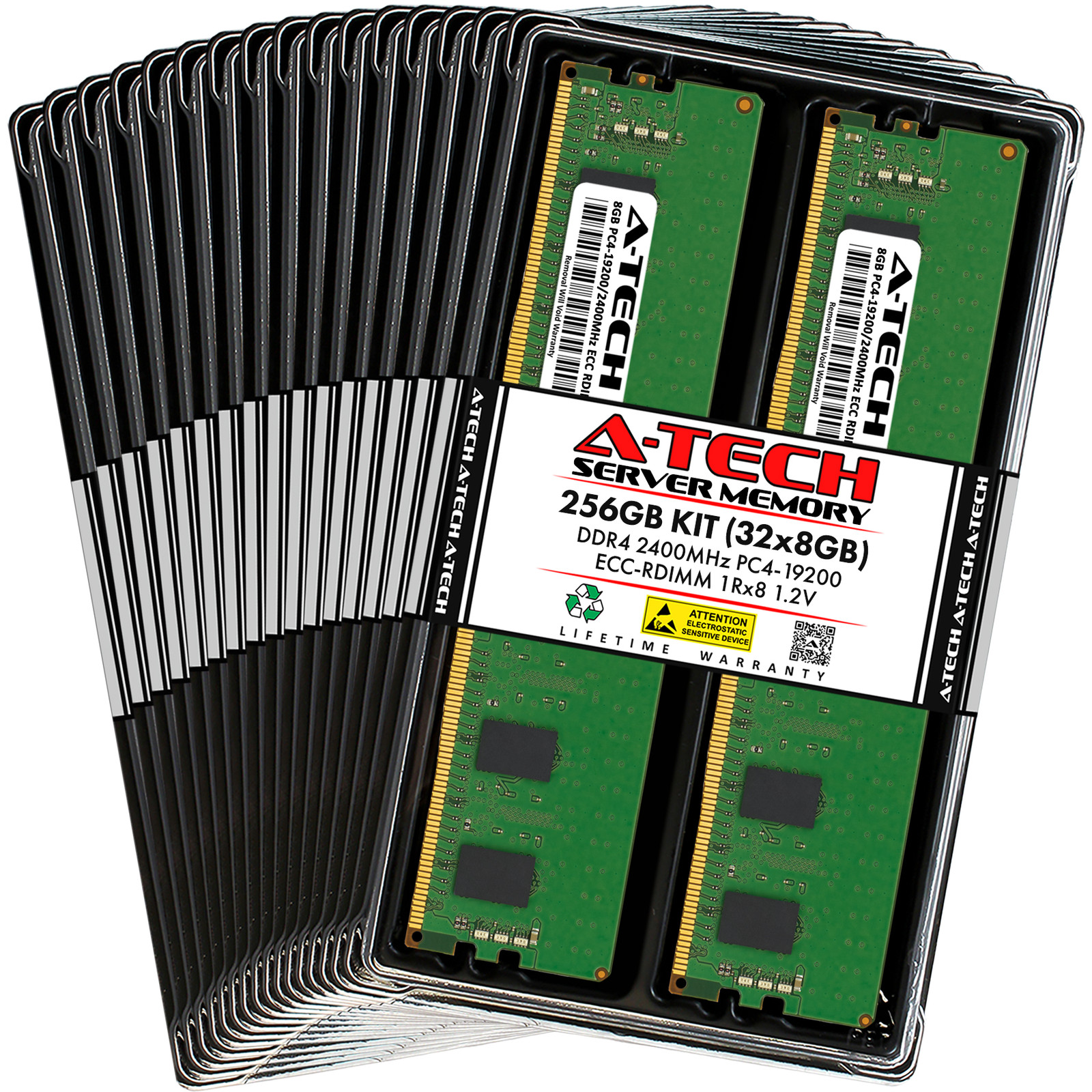 A-Tech 256GB 32x 8GB 1Rx8 PC4-19200R DDR4 2400 ECC REG RDIMM Server Memory RAM